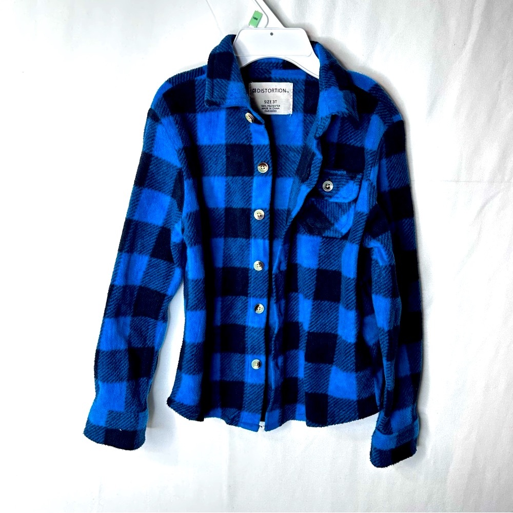 Distortion Boys Toddlers Kids Blue Black Plaid Button Down Shirt Flannel Size 3T